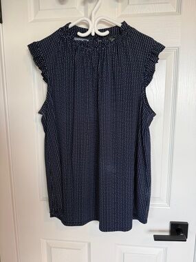 Adrianna Papell Navy Polka Dot Ruffle Cap-Sleeve Blouse